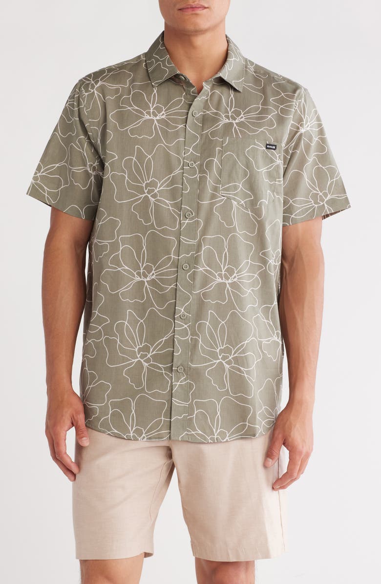 Hurley Caryota Short Sleeve Cotton Button-Up Shirt, Main, color, Iguana