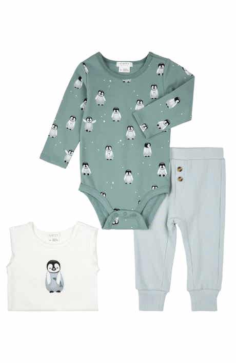 FIRSTS by Petit Lem Baby Penguin Print 3-Piece Bodysuits & Rib Joggers Set