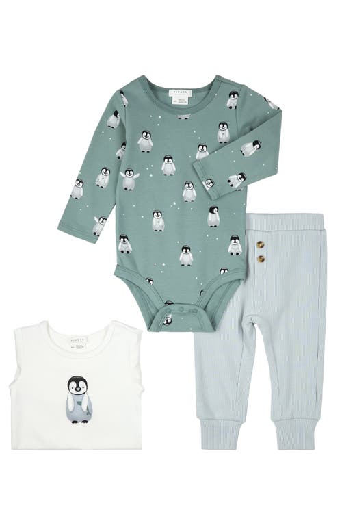 Firsts By Petit Lem Baby Penguin Print 3-piece Bodysuits & Rib Joggers Set In Multi