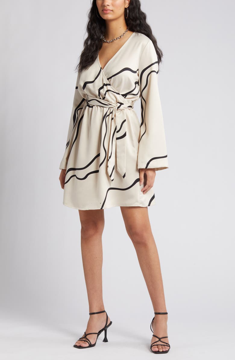 VERO MODA Merle Print Tie Waist Long Sleeve Faux Wrap Dress, Alternate, color, 