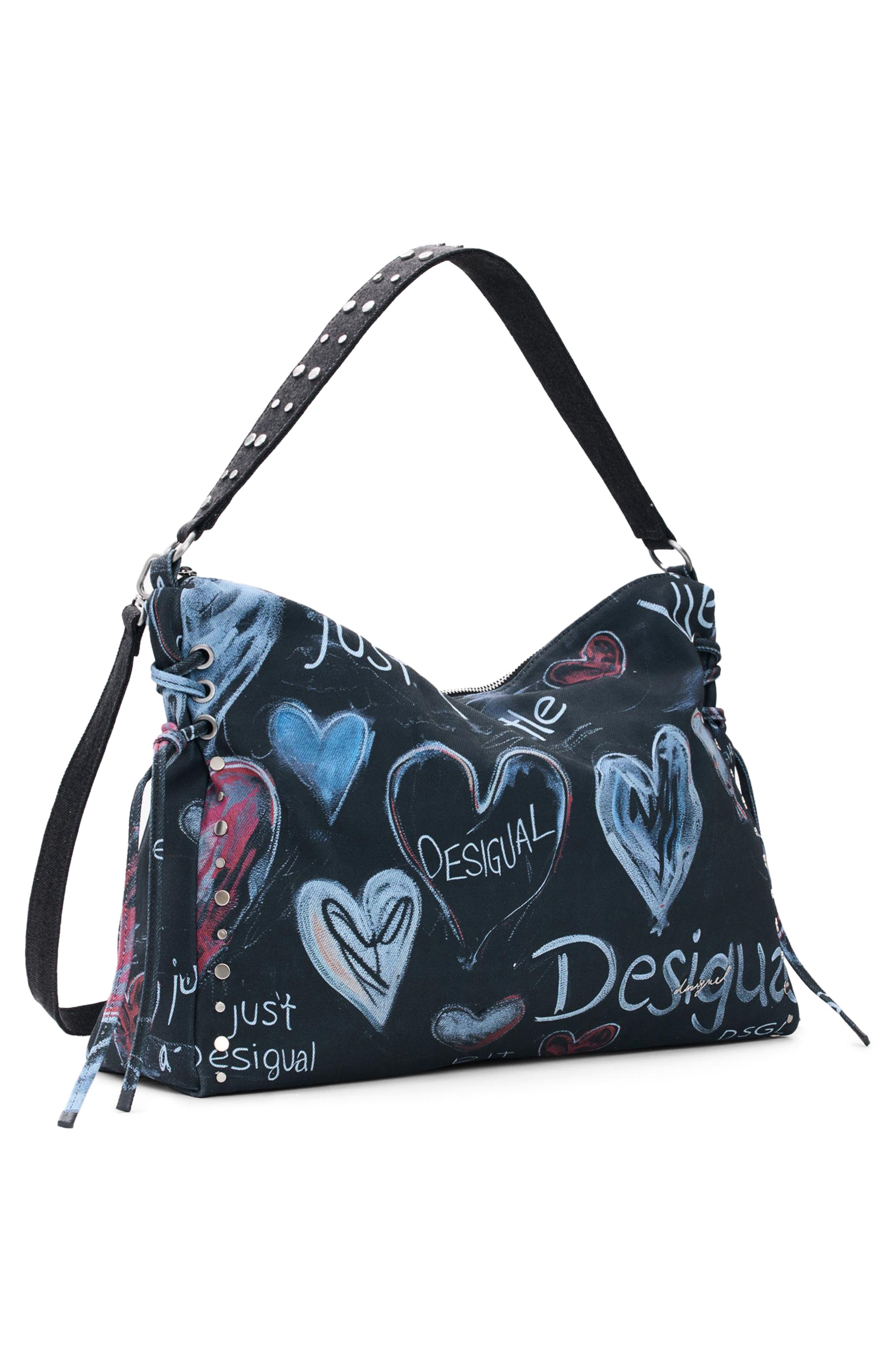 Desigual Logo Print Canvas Shoulder Bag, Alternate, color, Black Multi