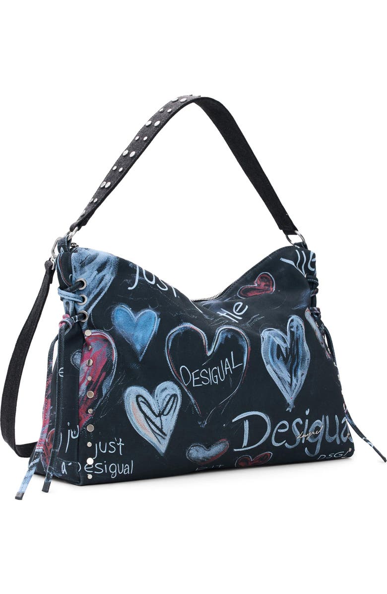Desigual Logo Print Canvas Shoulder Bag, Alternate, color, Black Multi