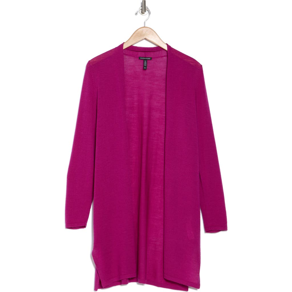 Eileen Fisher Open Front Merino Wool Cardigan In Cerise