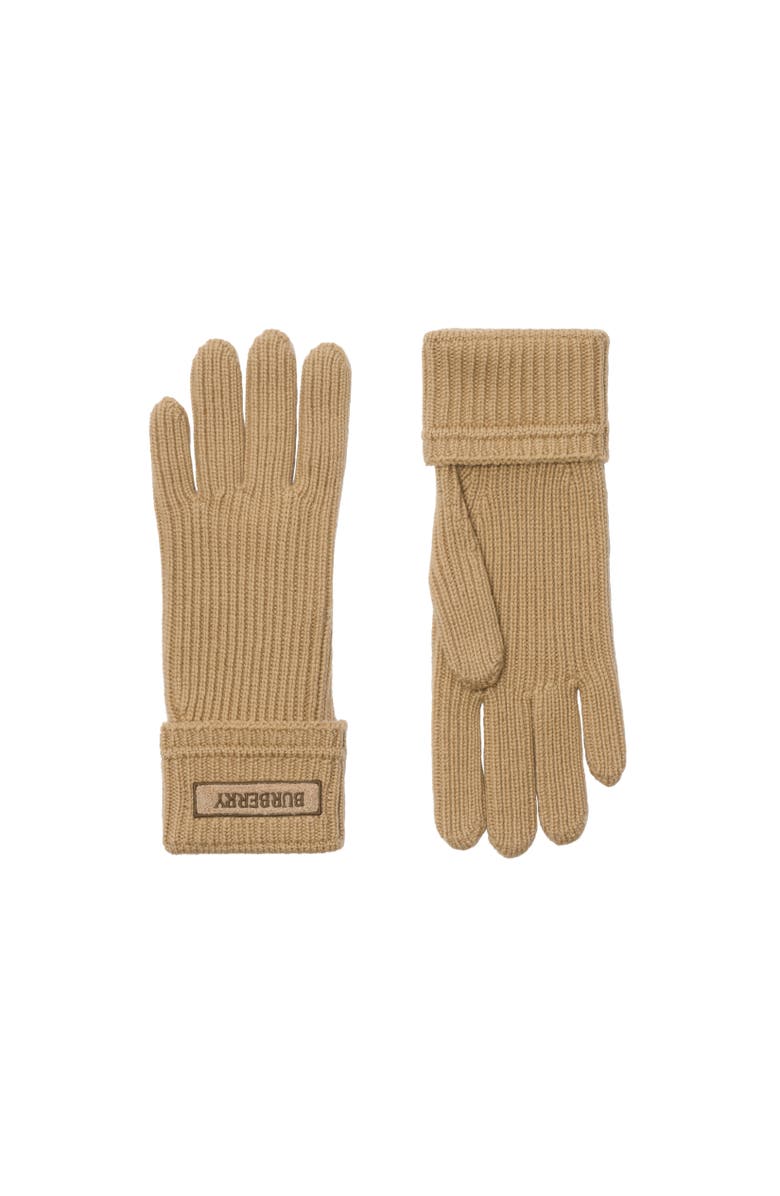 Burberry Logo Patch Wool Blend Gloves, Alternate, color, Sand Beige