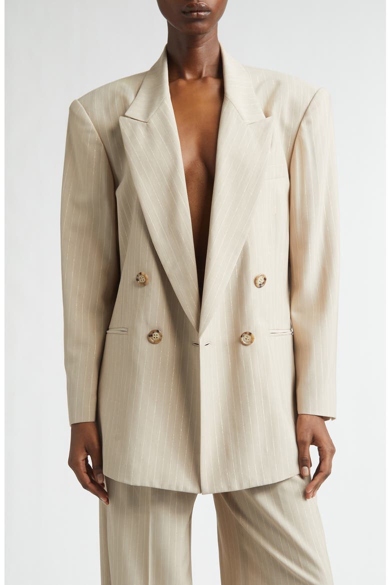 Shimmer Pinstripe Double Breasted Jacket, Main, color, SAND