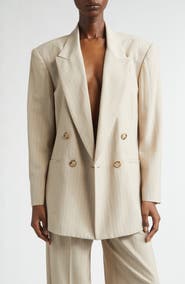LaQuan Smith Shimmer Pinstripe Double Breasted Jacket