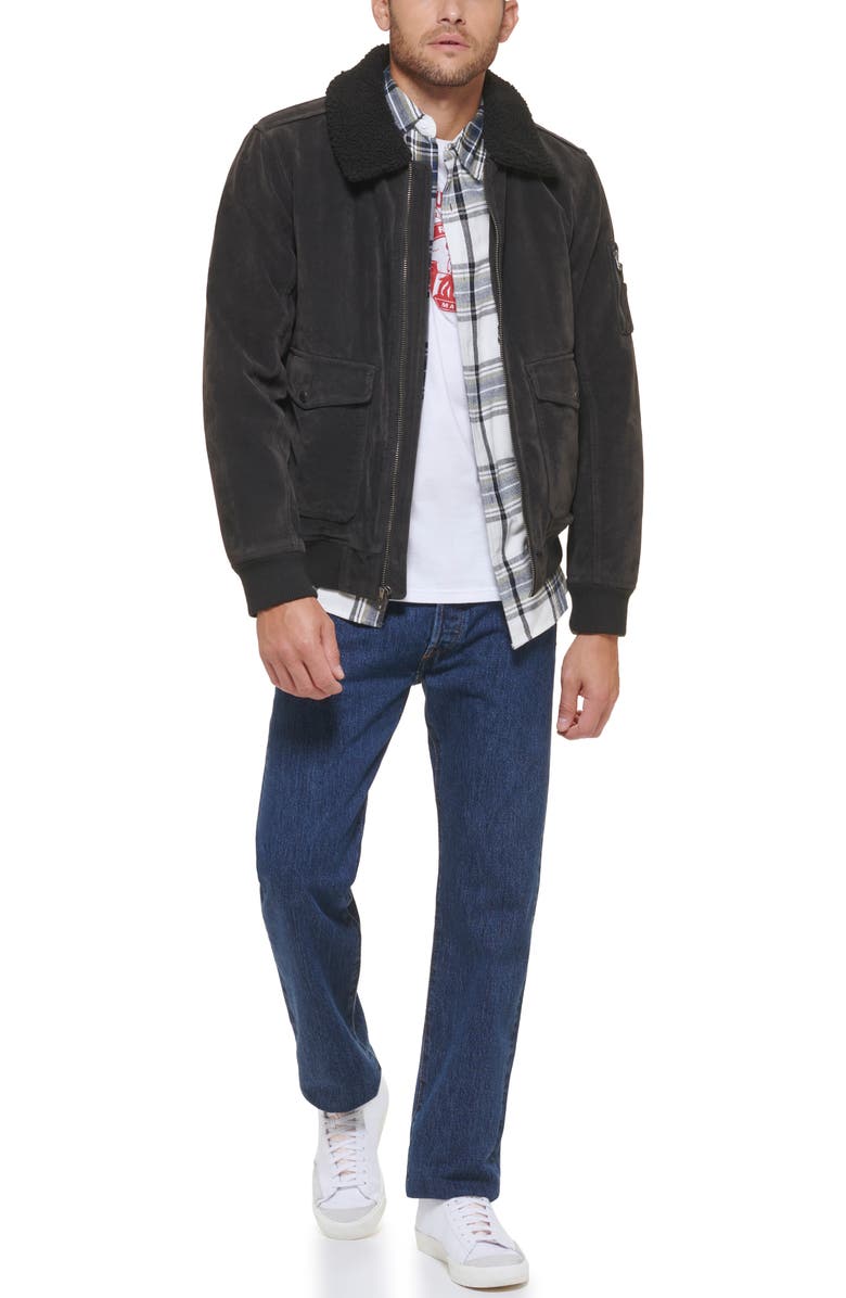 Levi's<sup>®</sup> Faux Suede Aviator Bomber Jacket with Removable Faux Shearling Collar, Alternate, color,