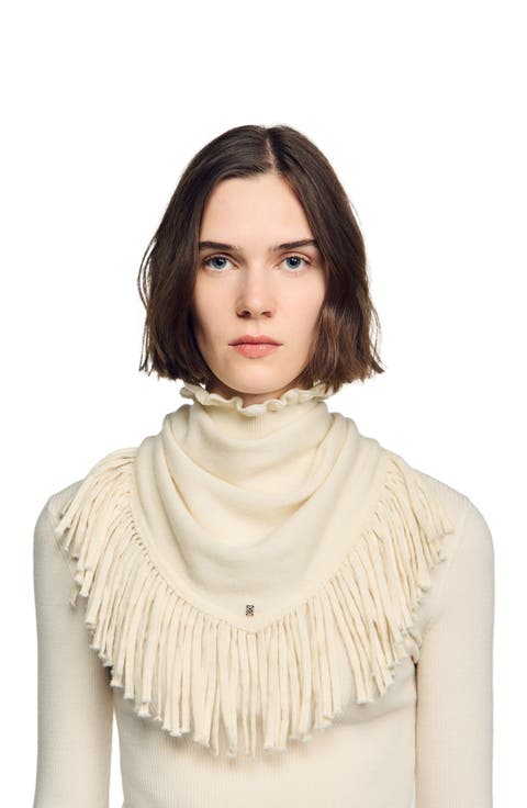 Fringed Wool Triangle Scarf