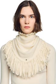 SANDRO Fringed Wool Triangle Scarf