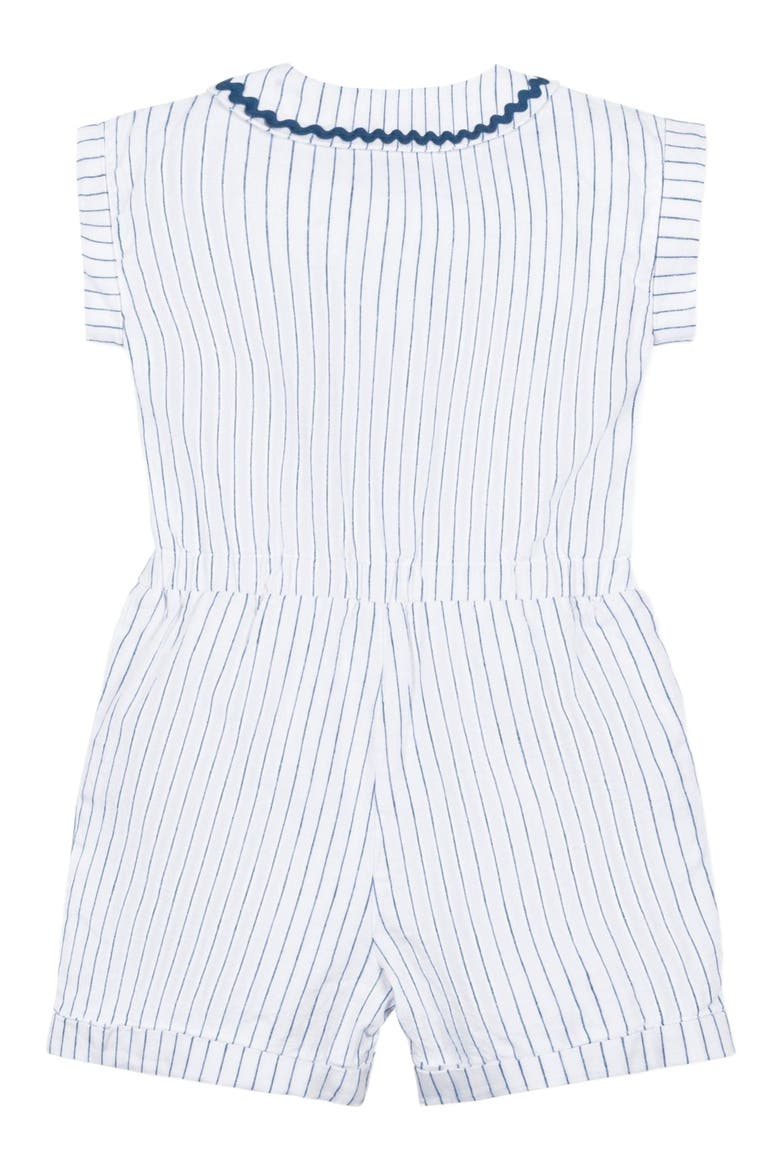Girls' Linen Collared Button Front Romper, Kids, Alternate, color, White Court Pinstripe