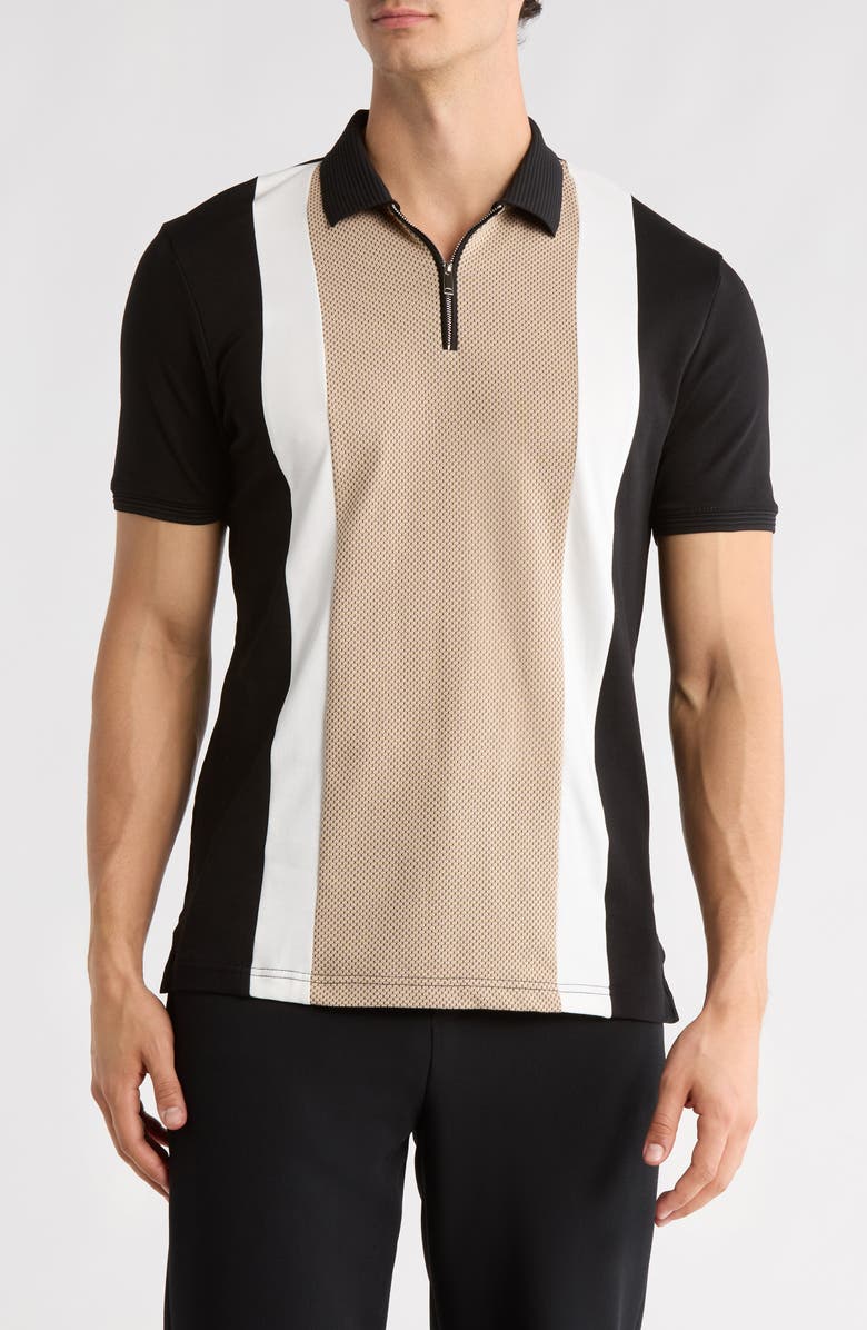 DENIM AND FLOWER Quarter Zip Polo, Main, color, Black Sand