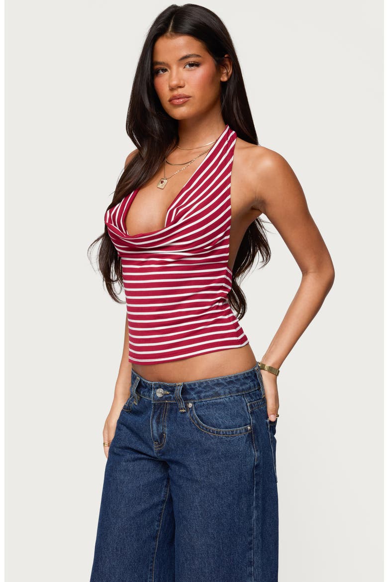 Stripe Cowl Neck Halter Top, Alternate, color, RED-AND-WHITE