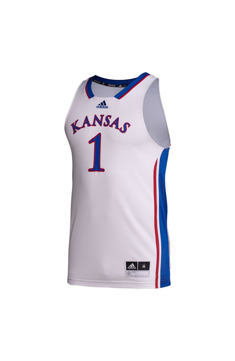 adidas Men's adidas #1 White Kansas Jayhawks Team Swingman Jersey, Alternate, color, White