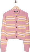 INTERNATIONAL DESIGNER Stripe Button Front Cotton Blend Crop Cardigan