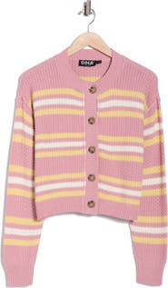 INTERNATIONAL DESIGNER Stripe Button Front Cotton Blend Crop Cardigan
