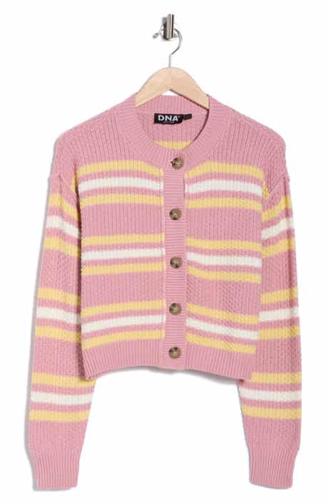 INTERNATIONAL DESIGNER Stripe Button Front Cotton Blend Crop Cardigan