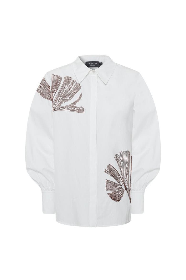 Ayla Floral Stitch Shirt, Alternate, color, BONE