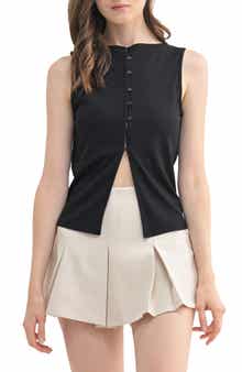 Lush Rib Sleeveless Button-Up Top