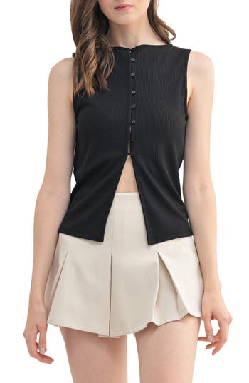 Lush Rib Sleeveless Button-up Top