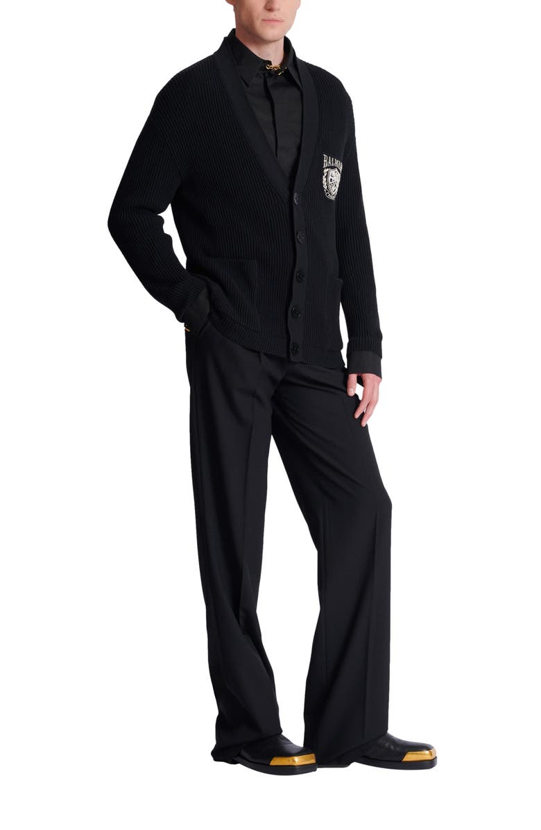 Balmain Cotton tube-knit cardigan, Alternate, color, Black