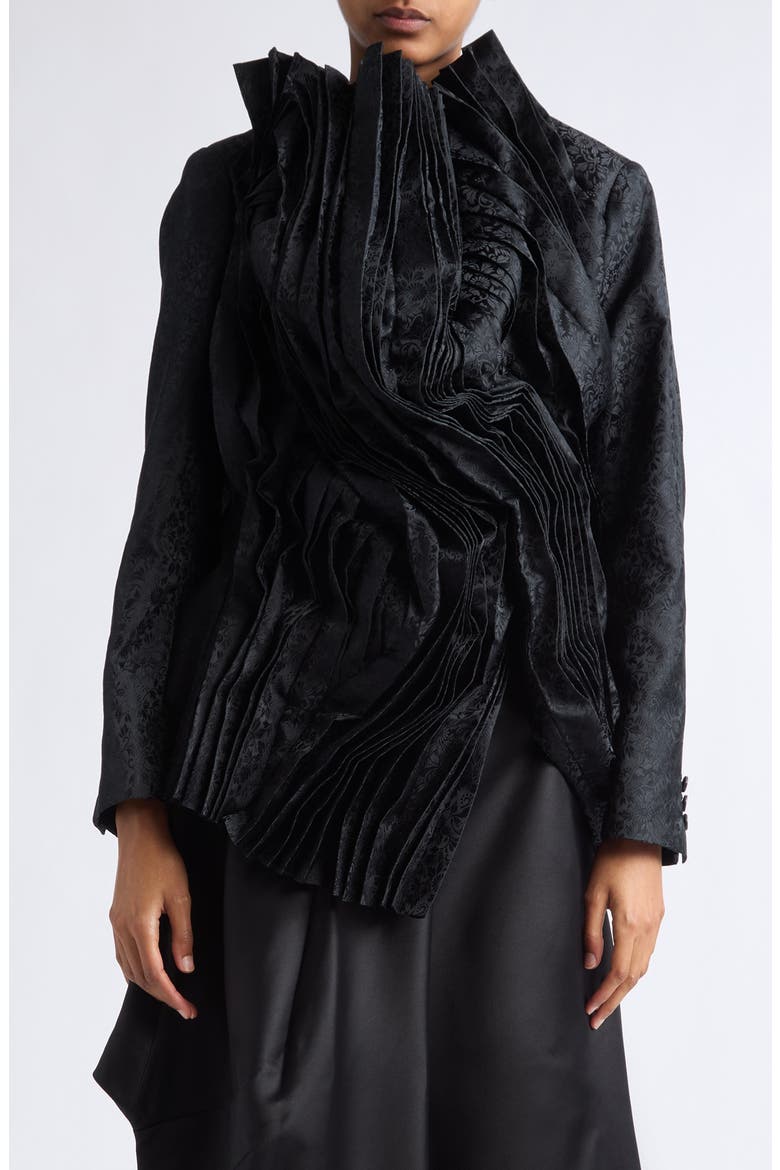 Pleated Jacquard Jacket, Main, color, BLACK