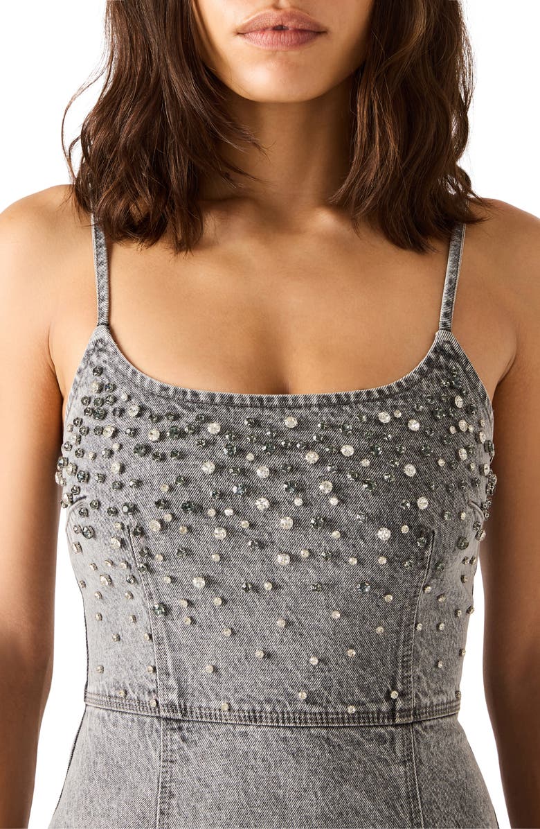 Steve Madden Giselle Rhinestone Detail Denim Dress, Alternate, color, Astor Wash