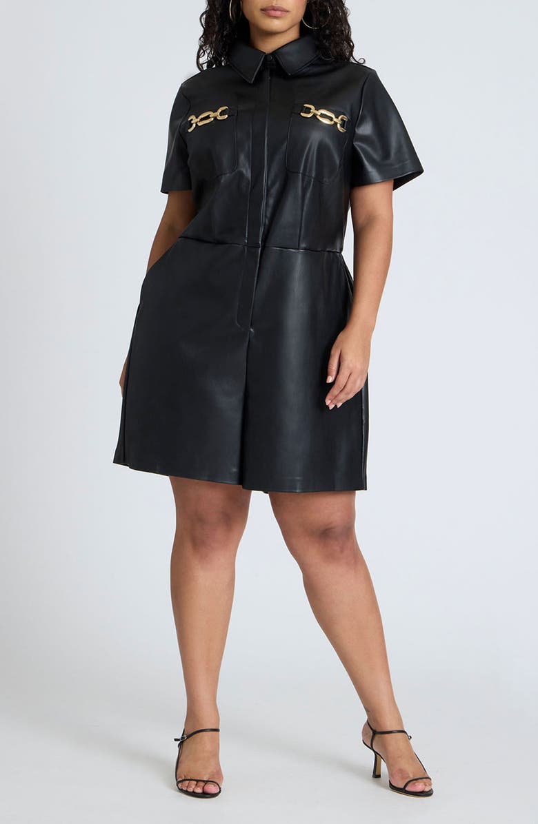 ELOQUII Faux Leather Romper, Main, color, 