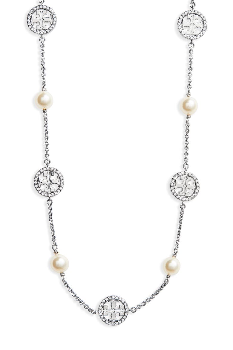 Crystal & Imitation Pearl Necklace, Main, color, TORY SILVER/ CRYSTAL/ PEARL