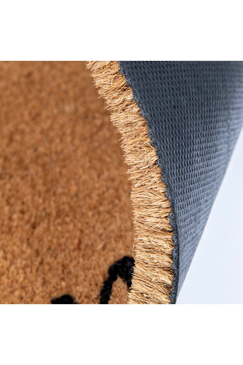 Printed 2-Tone Coir Doormat with "Work" and "Wine" Message and PVC Back, Natural and Black, Alternate, color, Multicolor