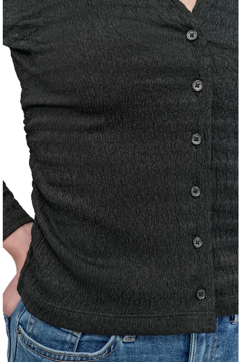 Slim Fit Ripple Lace Johnny Collar Top, Alternate, color, BLACK