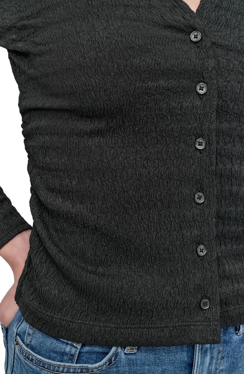 DKNY Jeans Slim Fit Ripple Lace Johnny Collar Top, Alternate, color, Black