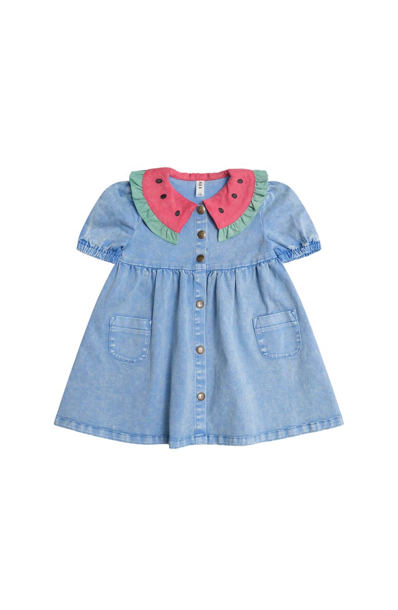 Huxbaby Watermelon Denim Puff Dress, Main, color, Seaside