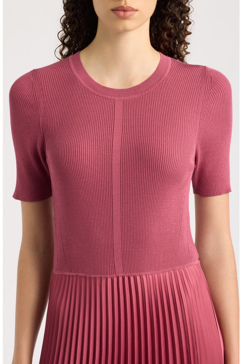 Fadridi Short Sleeve Pleated Midi Dress, Alternate, color, DRY ROSE