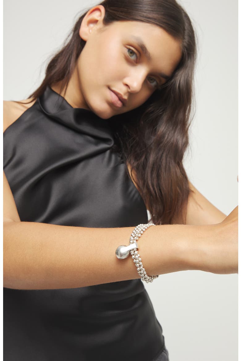 Bracelet with Silver Threads and Large Dial, Alternate, color, Silver