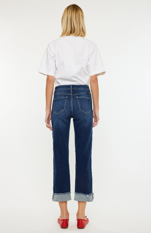 Kancan Irma High Rise Cropped Straight Leg Jeans In Dark Wash