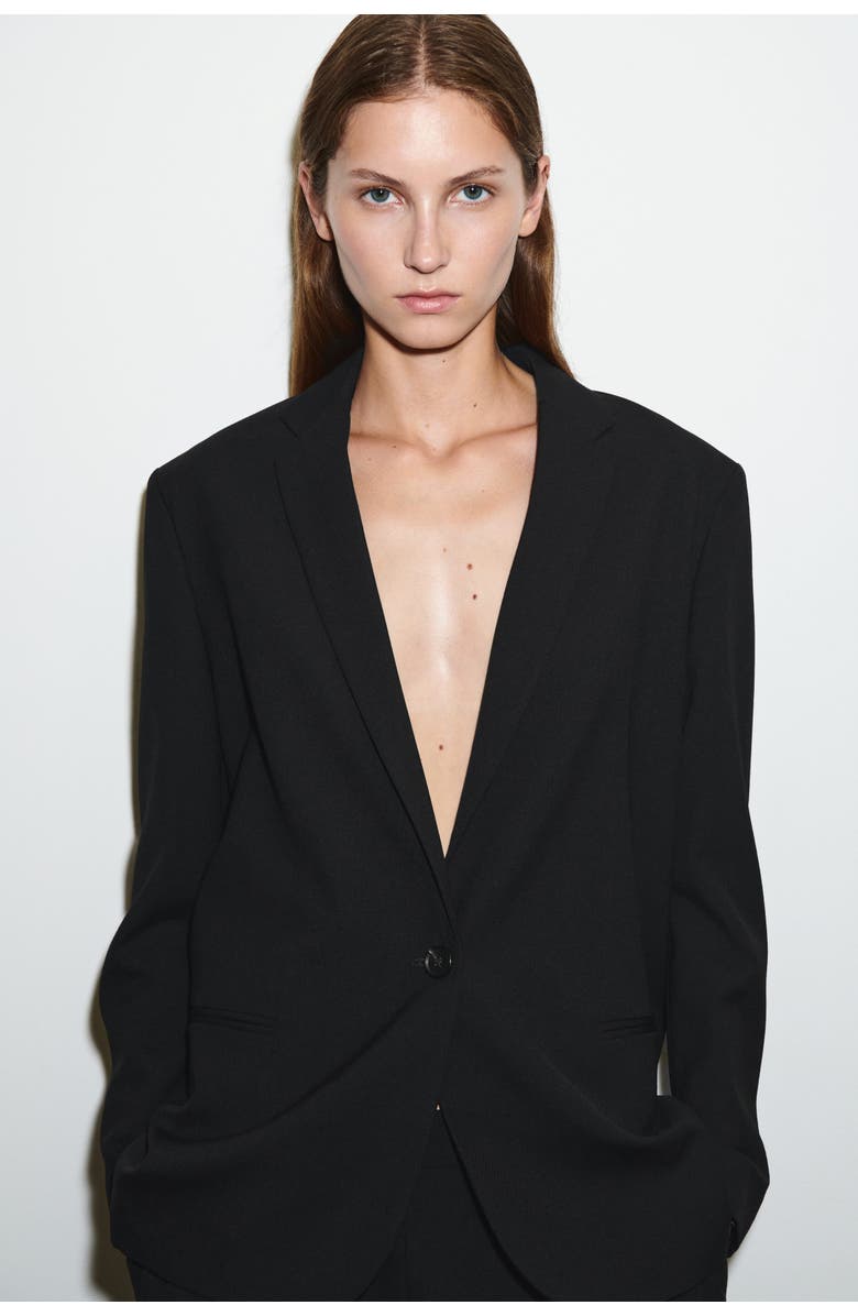 COS Wool-blend Blazer, Alternate, color, Black