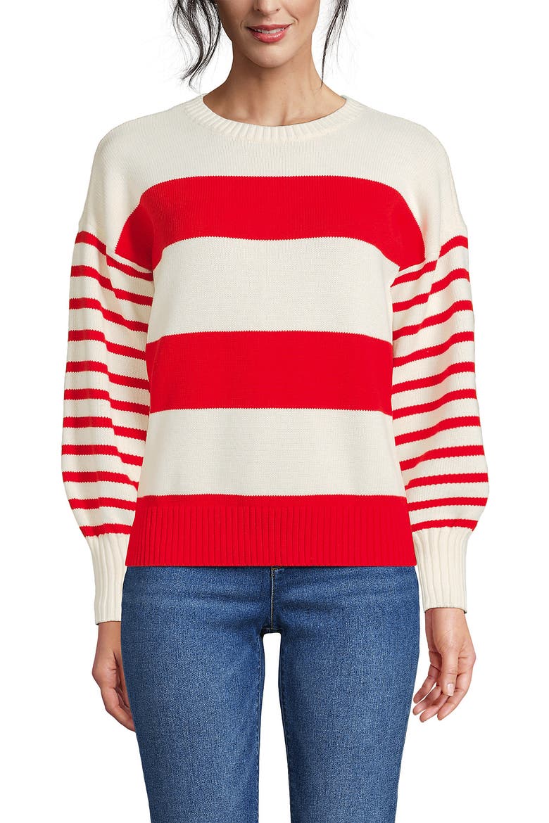 Drifter Jersey Crewneck Sweater, Main, color, Coral Red/Ivory Stripes