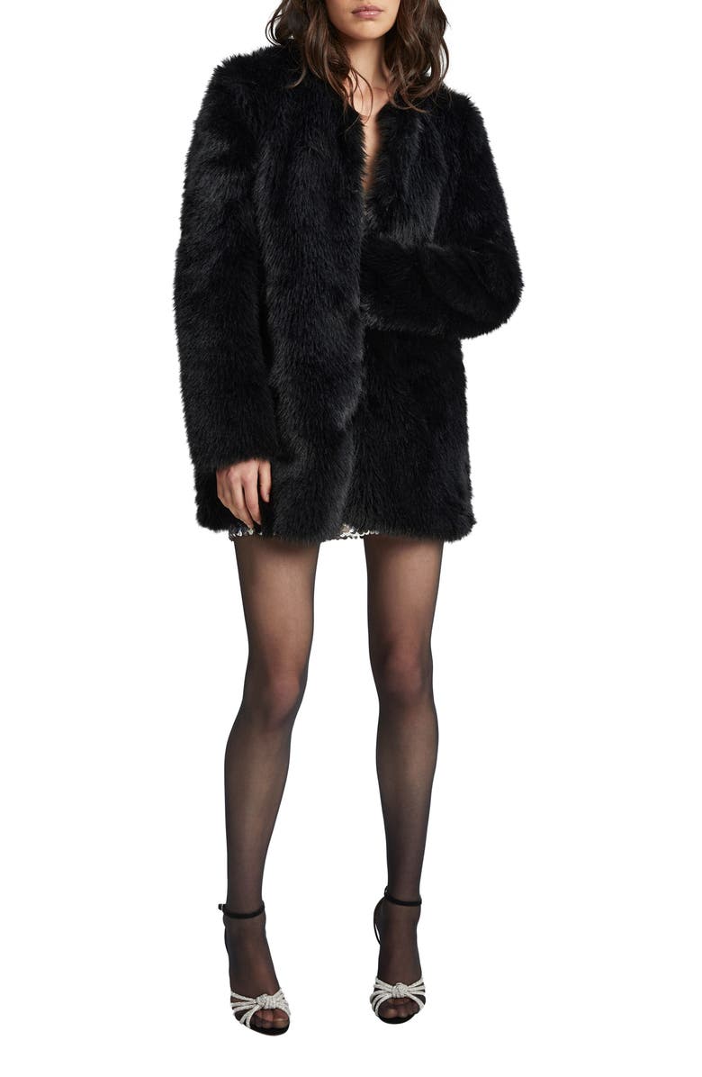Bardot Logan Faux Fur Coat, Alternate, color, Black