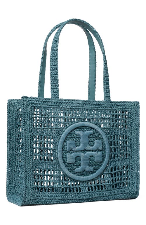 Tory Burch Ella Small Crochet Straw Tote Bag In Deep Slate