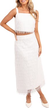 Petal & Pup Allure Sequin Tassel Crop Top & Skirt Set