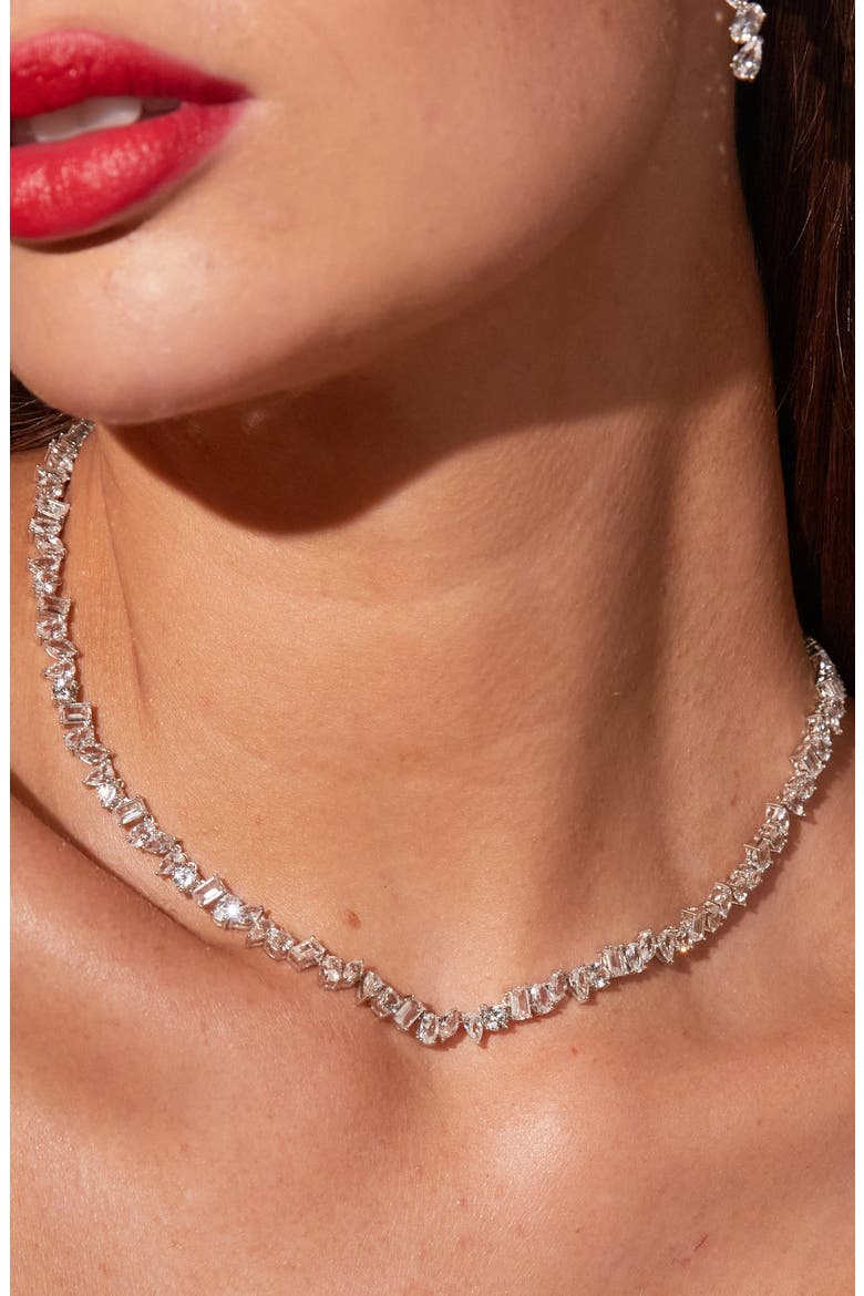 Lab Grown Sapphire Mixed Shape Tennis Necklace, Alternate, color, White Gold Vermeil