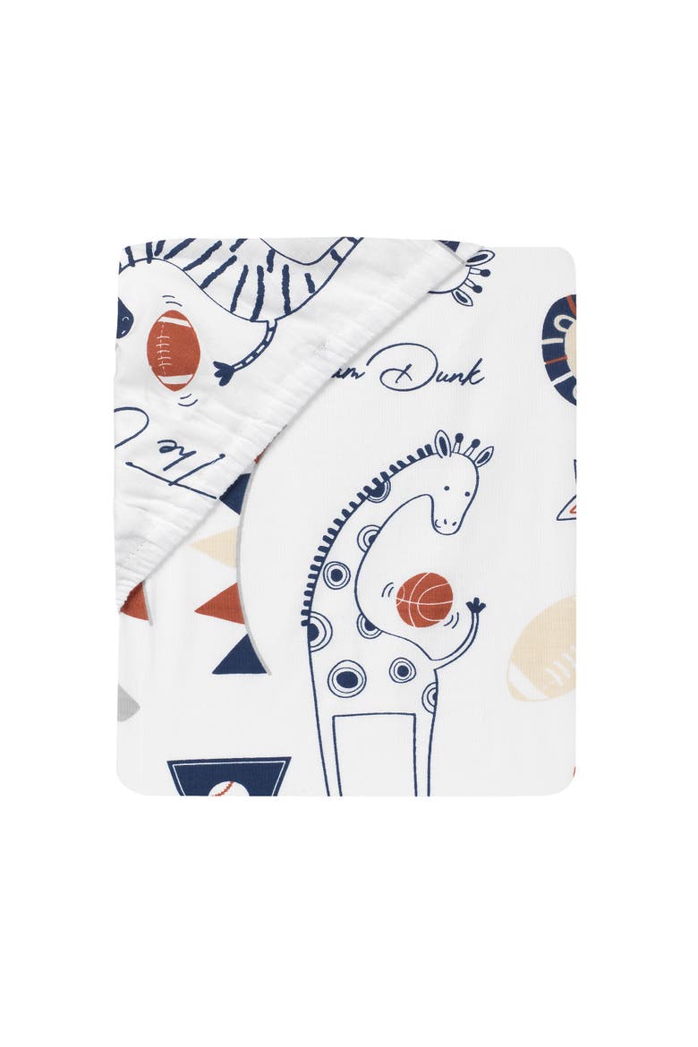 Hall of Fame Animals/Sports 100% Cotton Fitted Baby Crib Sheet, Alternate, color, Blue Multi