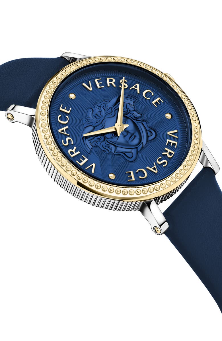 Versace V-Dollar Leather Strap Watch, 37mm, Alternate, color, Two Tone