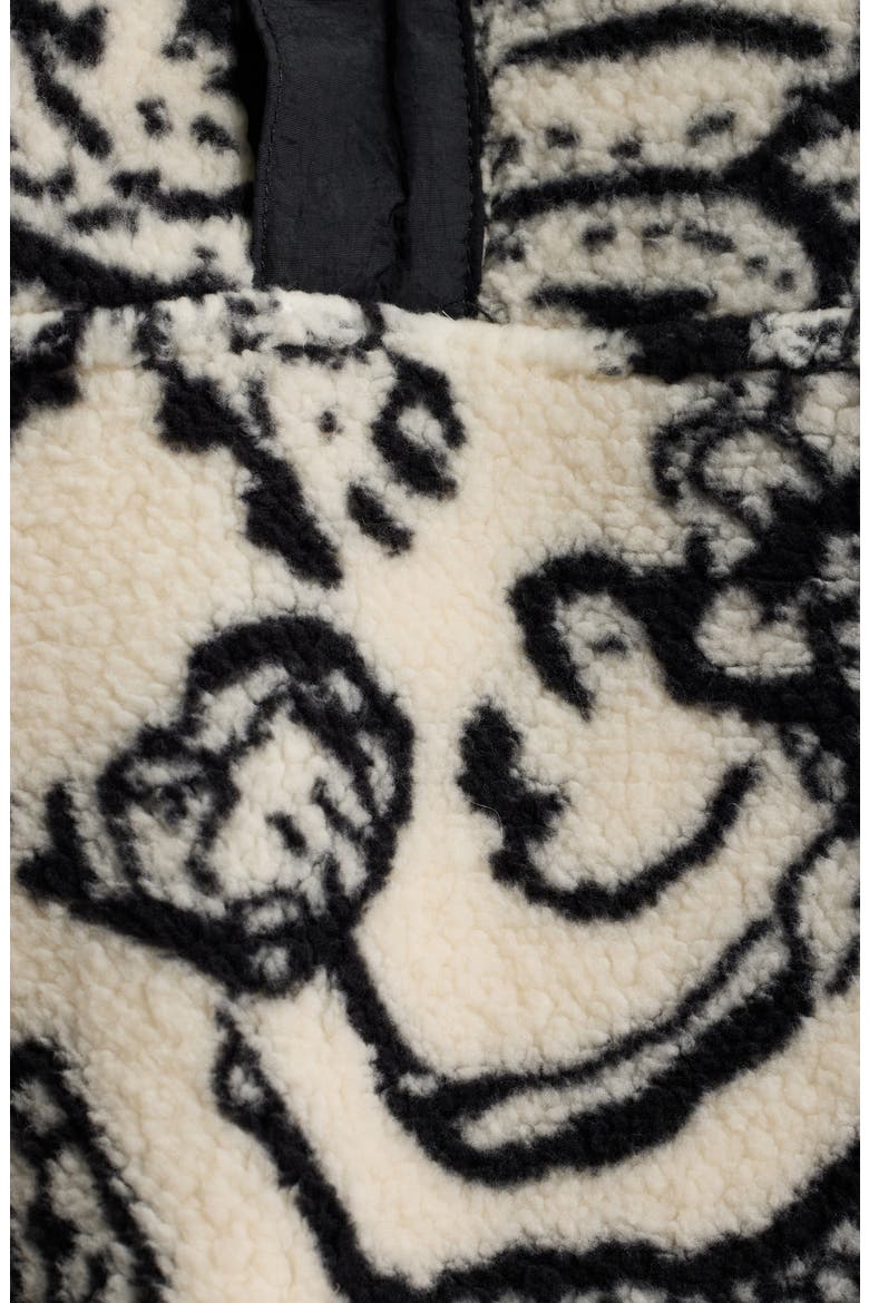 Leaf Print High Pile Fleece Pullover, Alternate, color, WHITE