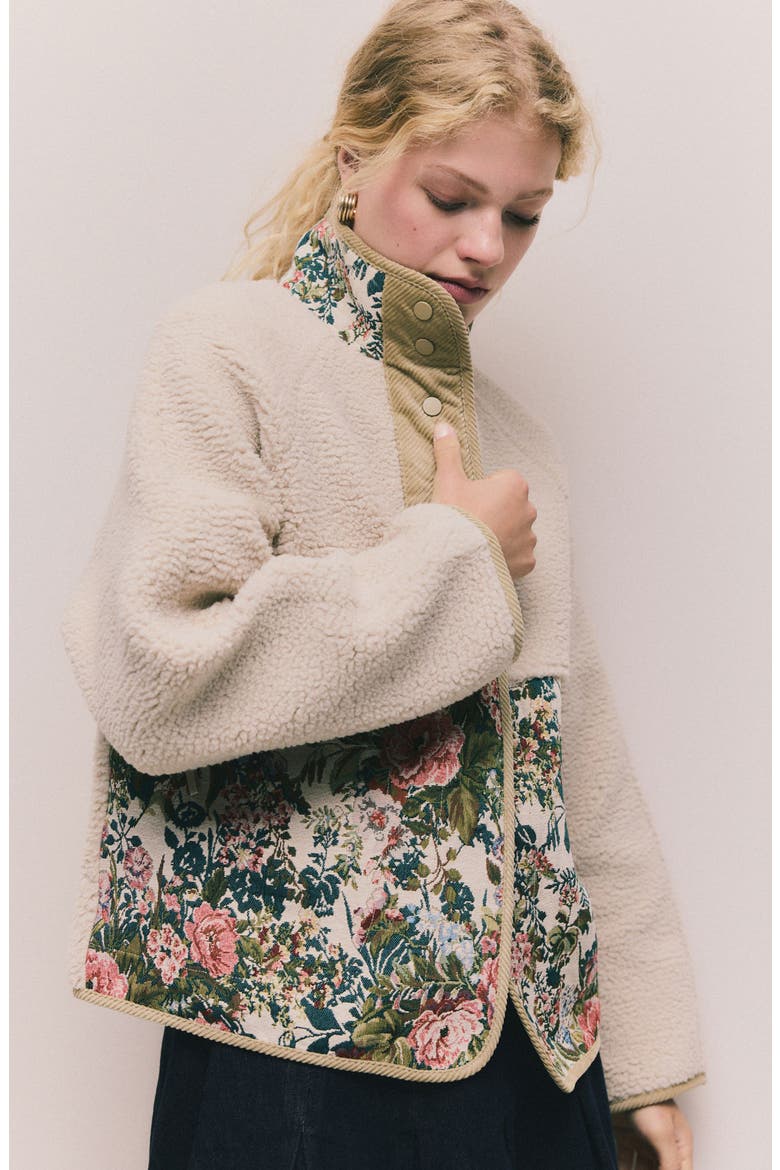 Floral Mixed Media Jacket, Alternate, color, NEUTRAL