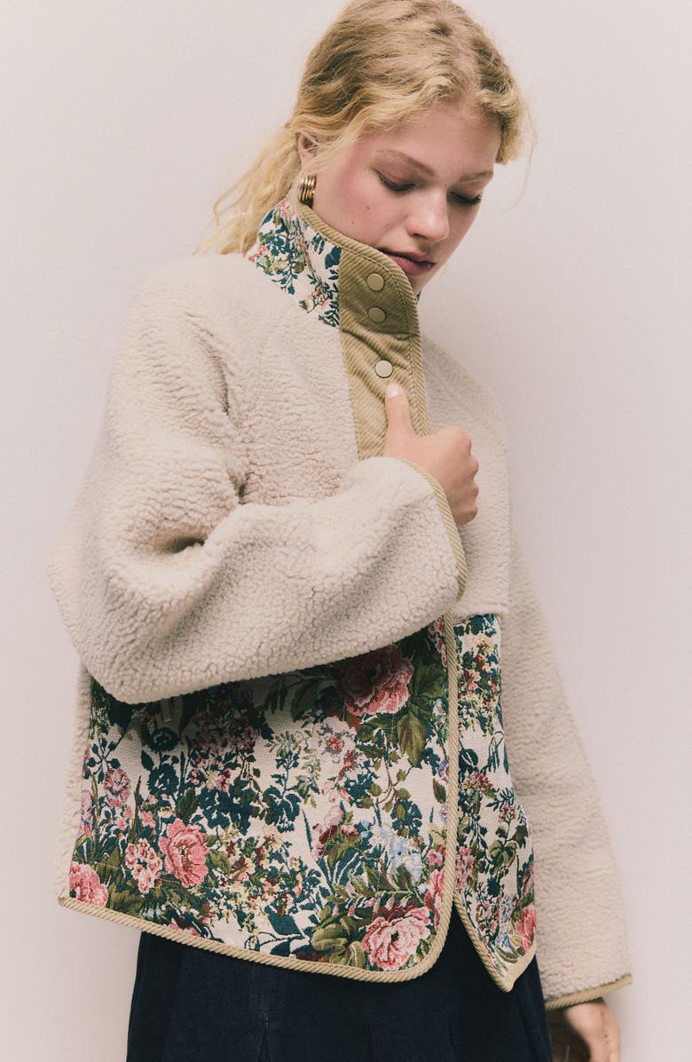 NEXT Floral Mixed Media Jacket, Alternate, color, Neutral