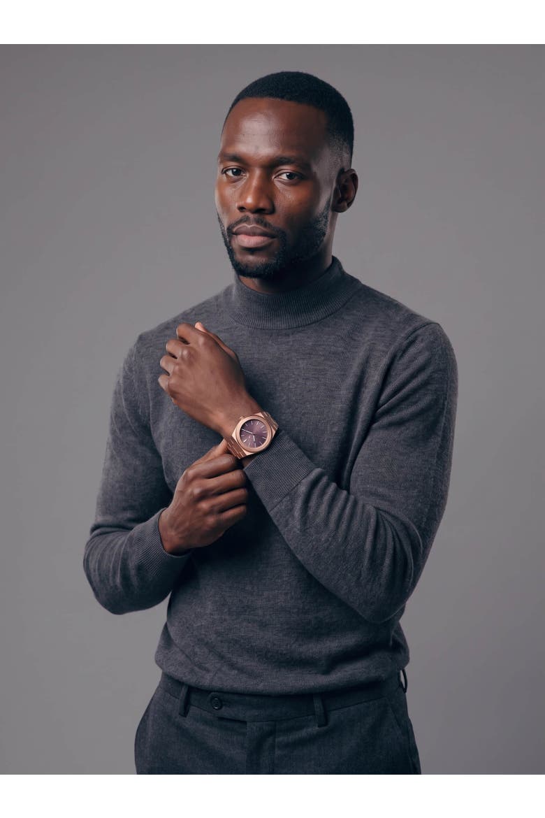 Elevate Link Mocha Swiss Quartz Bracelet Watch, 42MM, Alternate, color, Muted Rose Gold/Mocha
