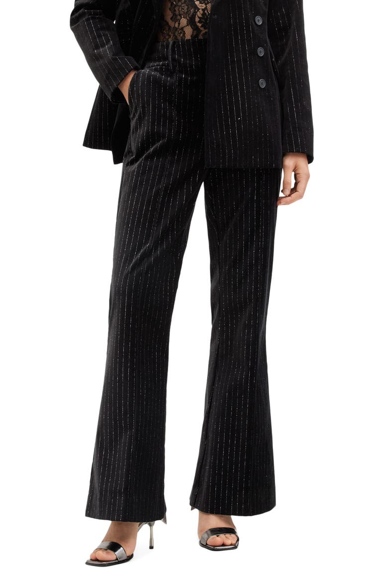 Sevenh Metallic Flare Velvet Pants, Main, color, BLACK