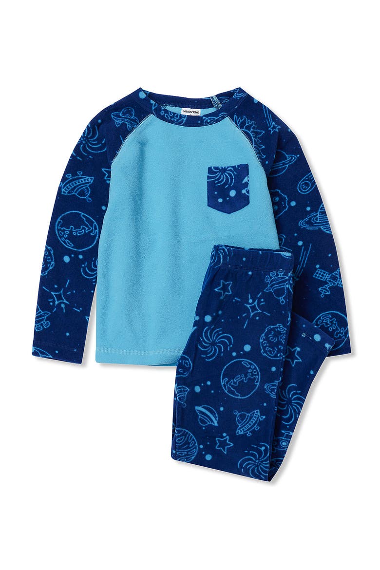 Kids Long Sleeve Pocket Fleece Pajama Set, Main, color, Blue Planets And Stars
