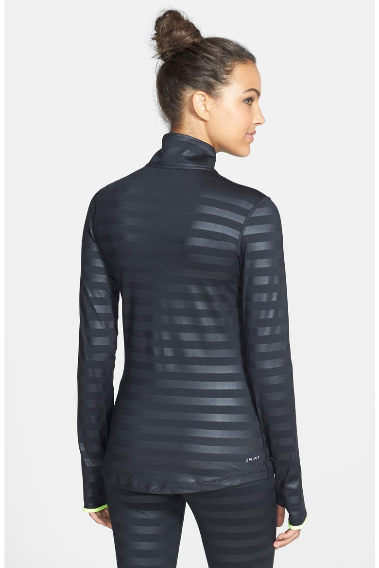 'Pro Hyperwarm' Embossed Stripe Half Zip Top, Alternate, color, BLACK/ VOLT